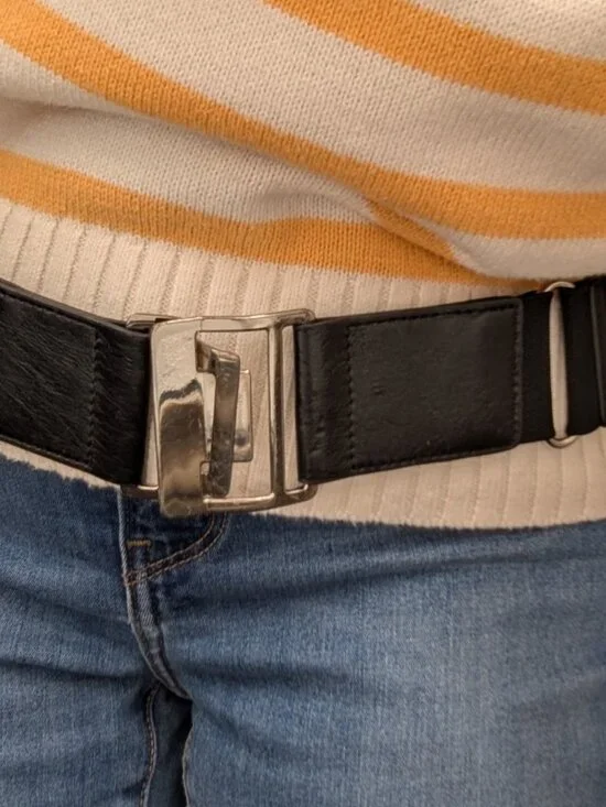 Chico's Black Faux Leather & Crocodile Silver Link Belt with Flip-top Buckle | L - Picture 9 of 9